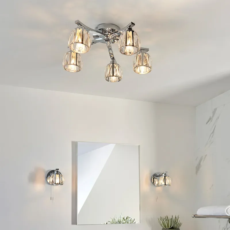 Multi arm glass Semi flush Light: 5 Bulb