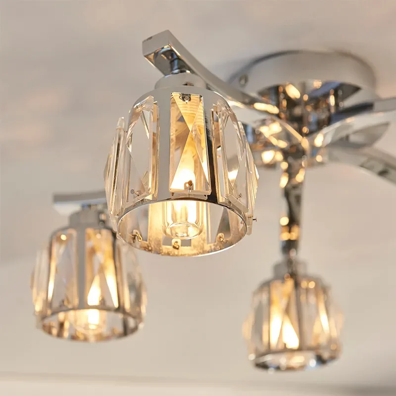 Multi arm glass Semi flush Light: 5 Bulb