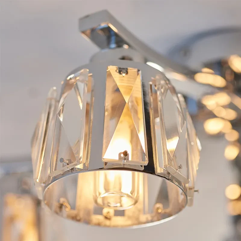 Multi arm glass Semi flush Light: 5 Bulb