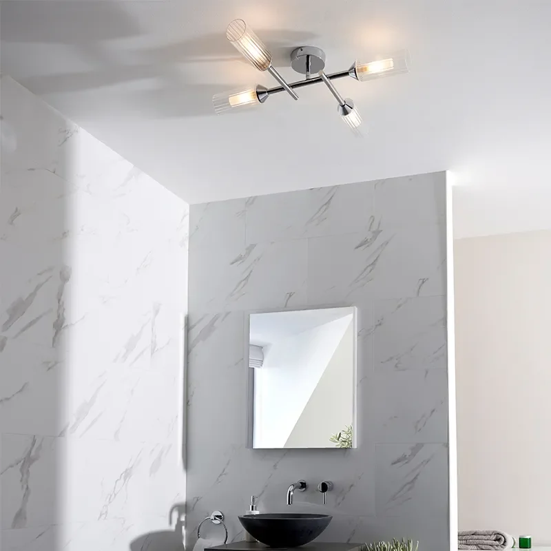 Multi arm glass Semi flush Light: 4 Bulb