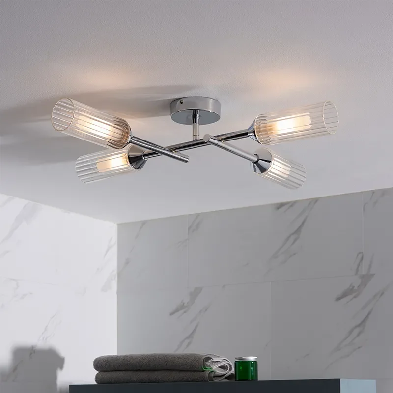 Multi arm glass Semi flush Light: 4 Bulb