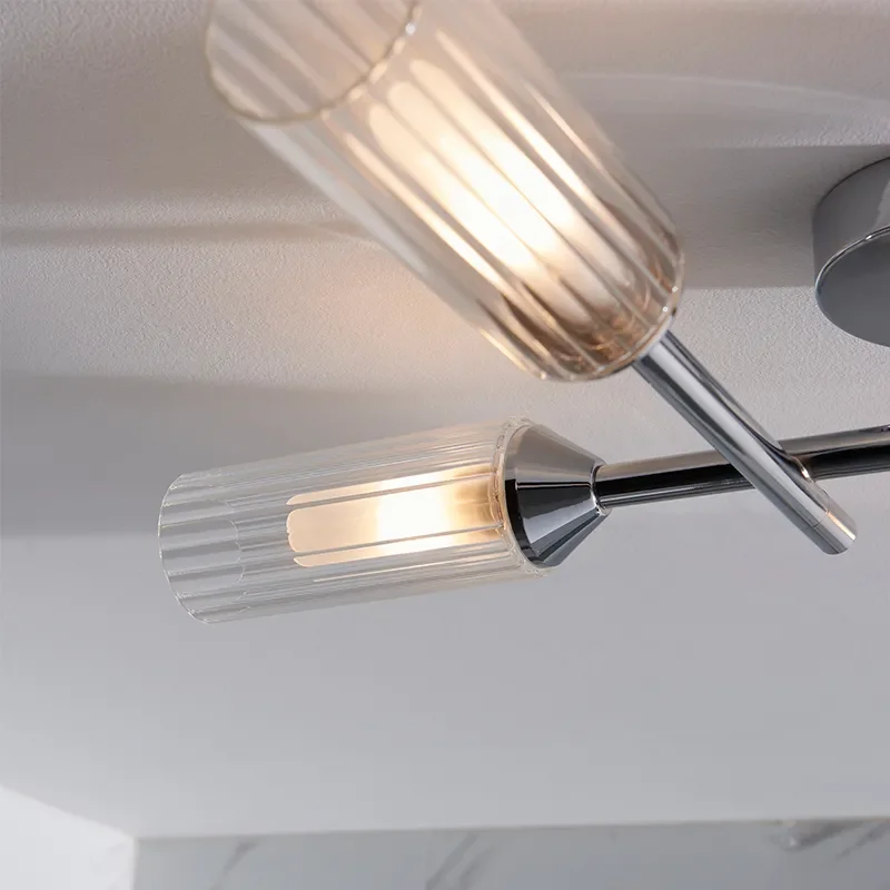 Multi arm glass Semi flush Light: 4 Bulb