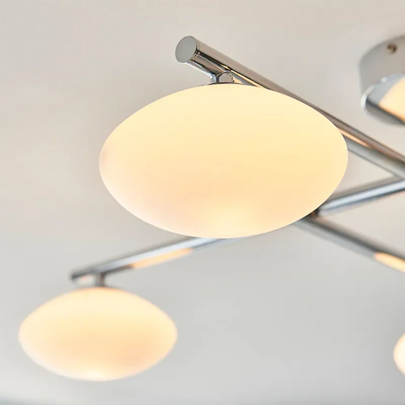 Multi arm glass Semi flush Light: 4 Bulb