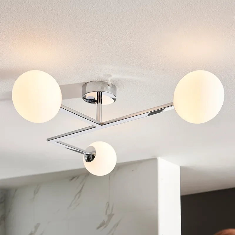 Leith Multi Arm Glass Semi Flush Light 3 Bulb