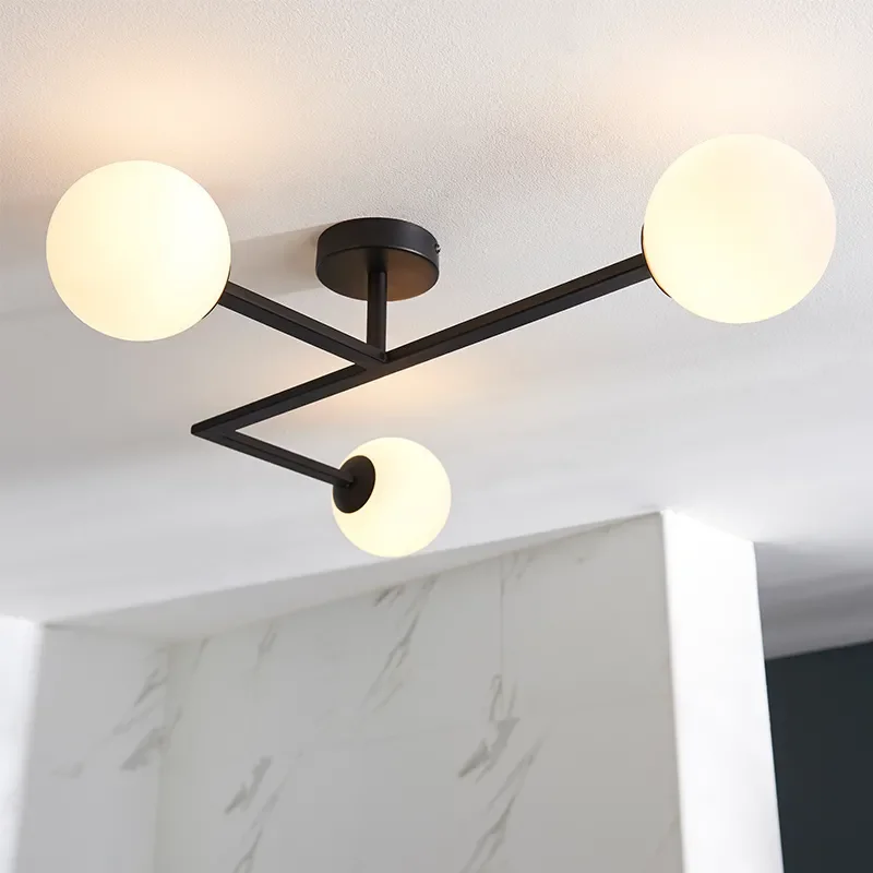 Multi arm glass Semi flush Light: 3 Bulb