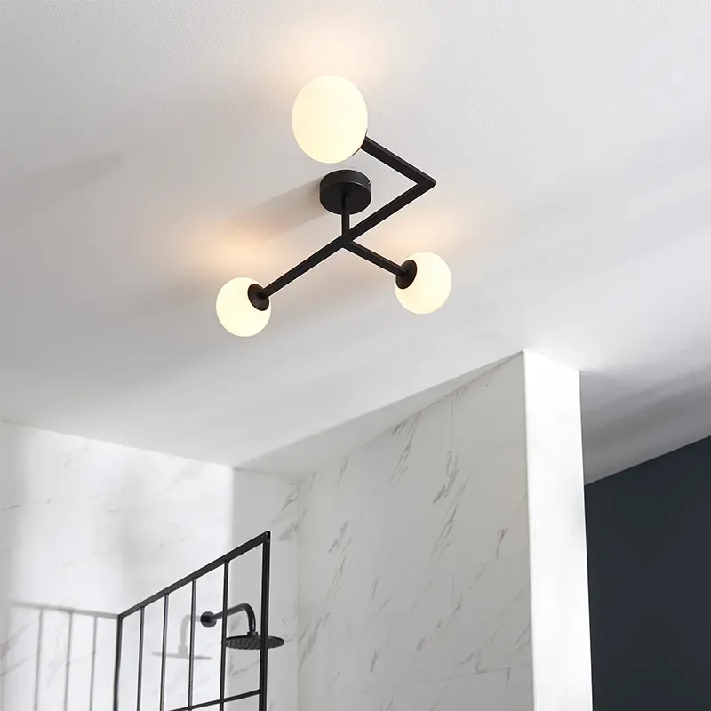 Multi arm glass Semi flush Light: 3 Bulb