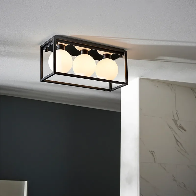 Multi arm glass Semi flush Light: 3 Bulb