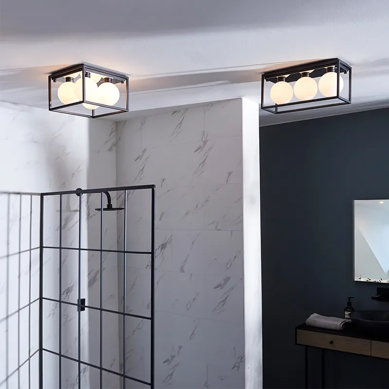 Multi arm glass Semi flush Light: 3 Bulb