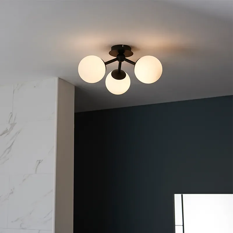 Multi arm glass Semi flush Light: 3 Bulb