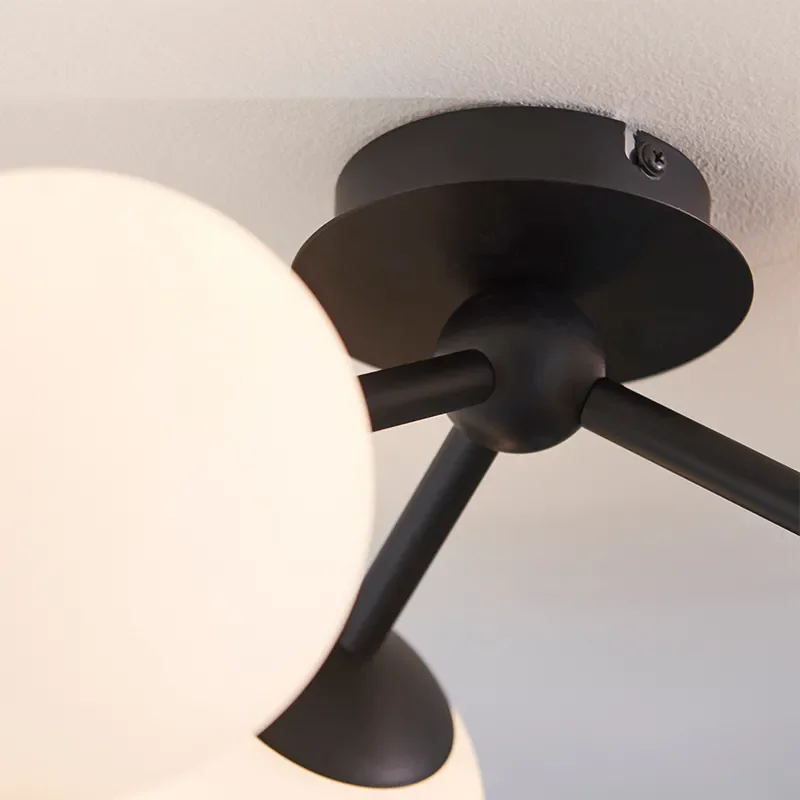 Multi arm glass Semi flush Light: 3 Bulb