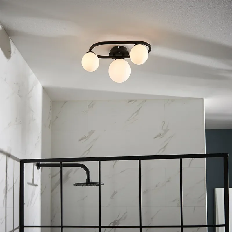 Multi arm glass Semi flush Light: 3 Bulb