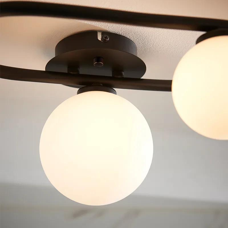 Multi arm glass Semi flush Light: 3 Bulb