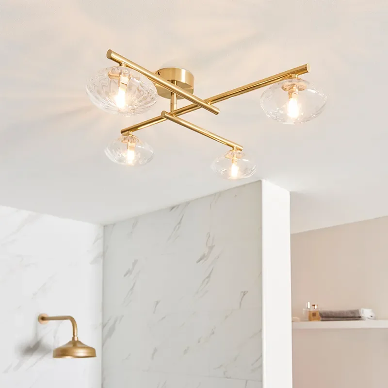 Multi arm glass Semi flush Light: 4 Bulb