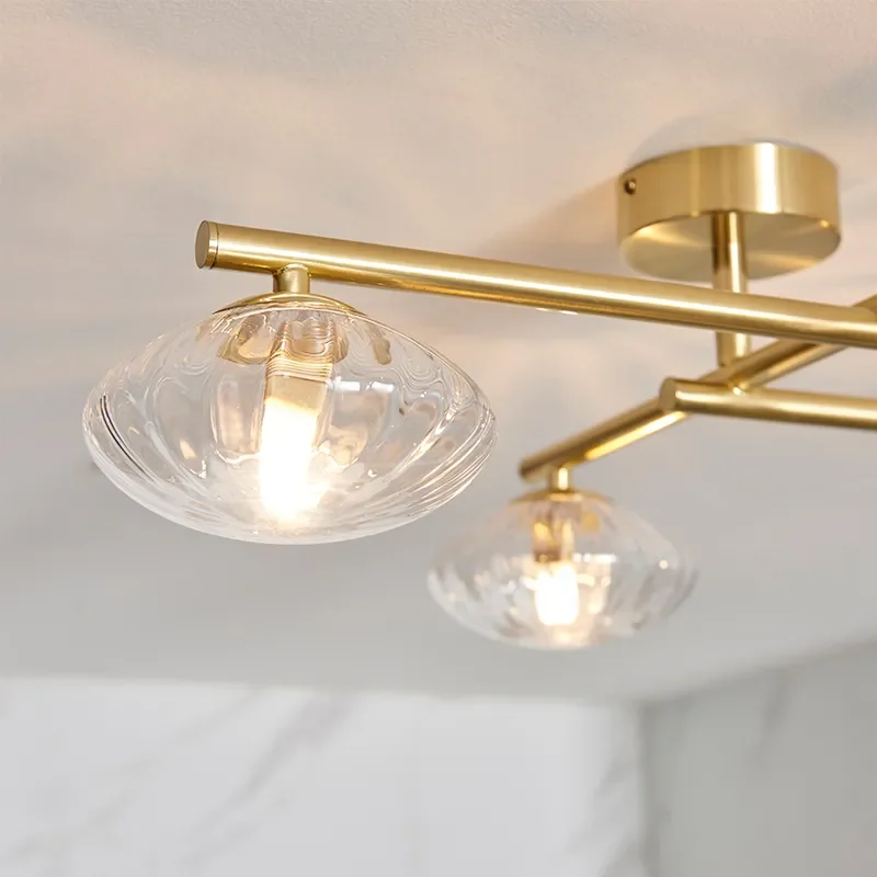 Multi arm glass Semi flush Light: 4 Bulb