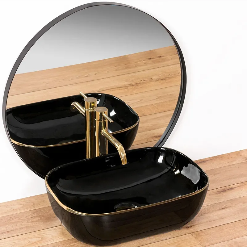 Image for REA Bodine Black Countertop Basin with Gold Edge