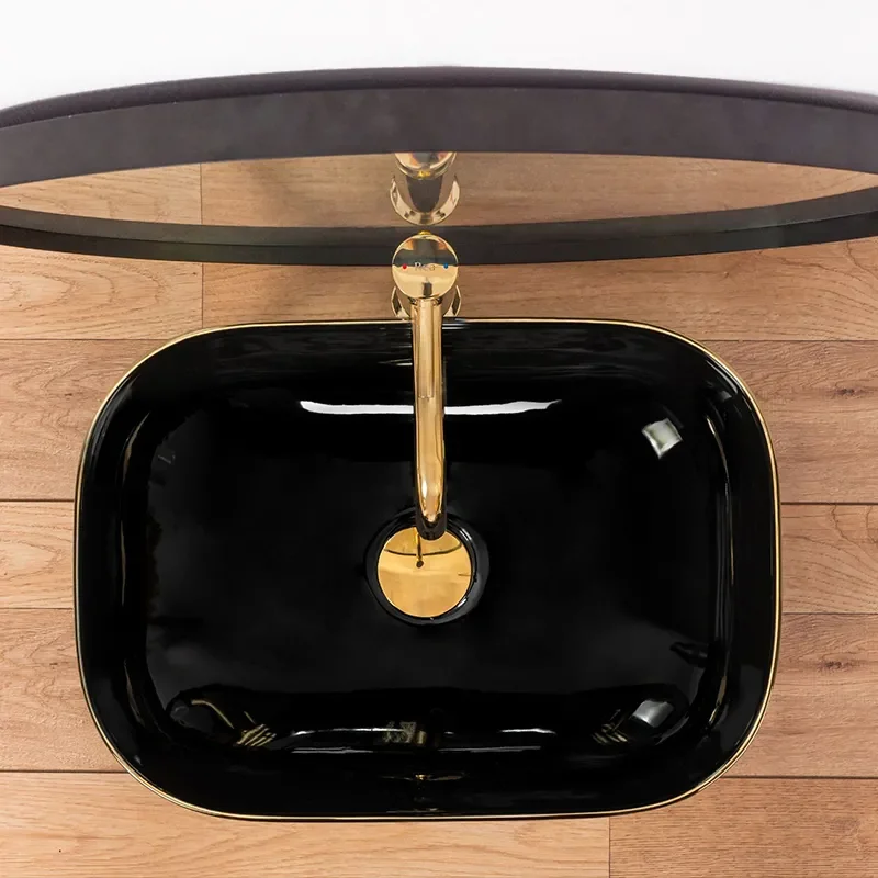 Image for REA Bodine Black Countertop Basin with Gold Edge