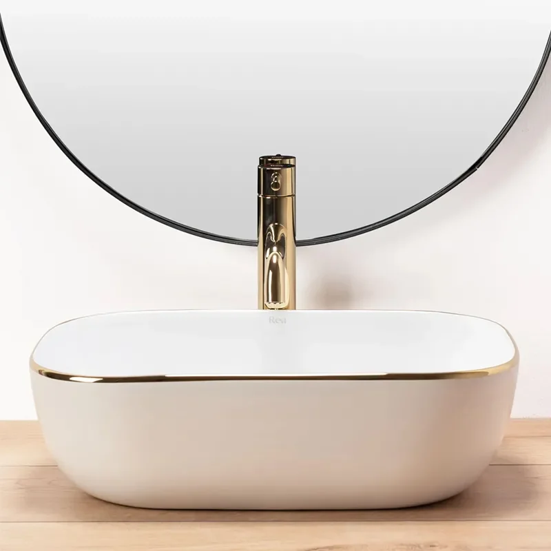 Image for REA Bodine White Countertop Basin with Gold Edge