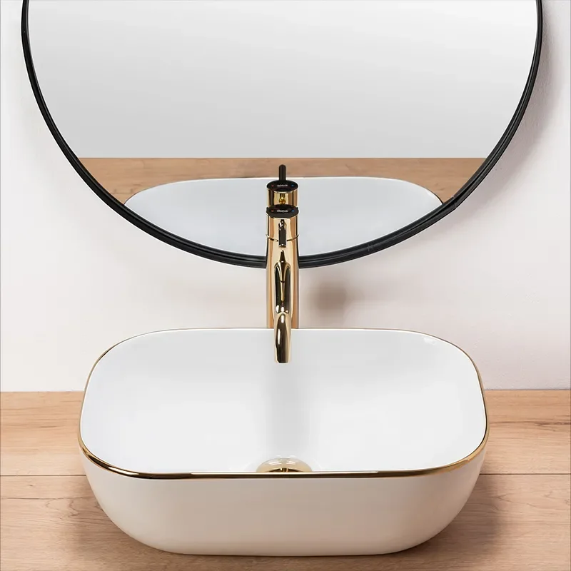 Image for REA Bodine White Countertop Basin with Gold Edge