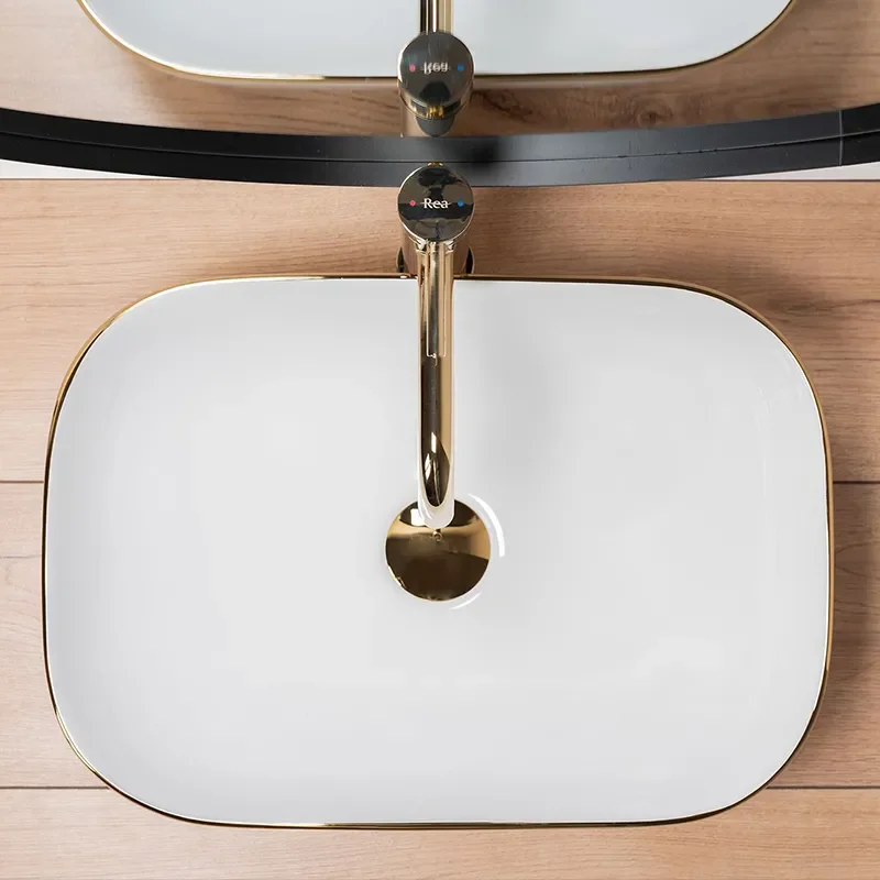 Image for REA Bodine White Countertop Basin with Gold Edge