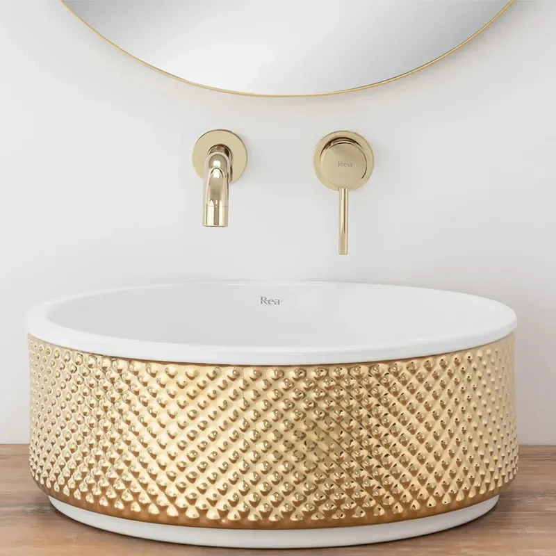 Image for REA Aubrey White and Gold Countertop Basin