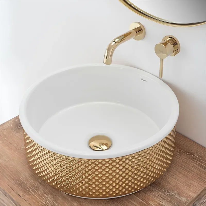 Image for REA Aubrey White and Gold Countertop Basin