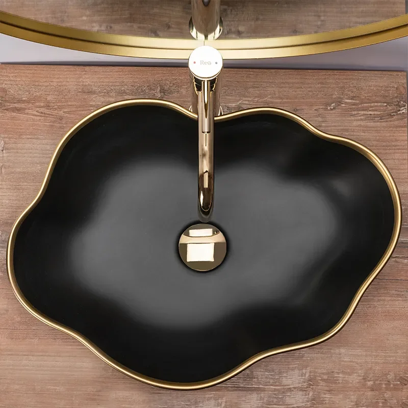 Fulton Black Countertop Sink with Gold Edge