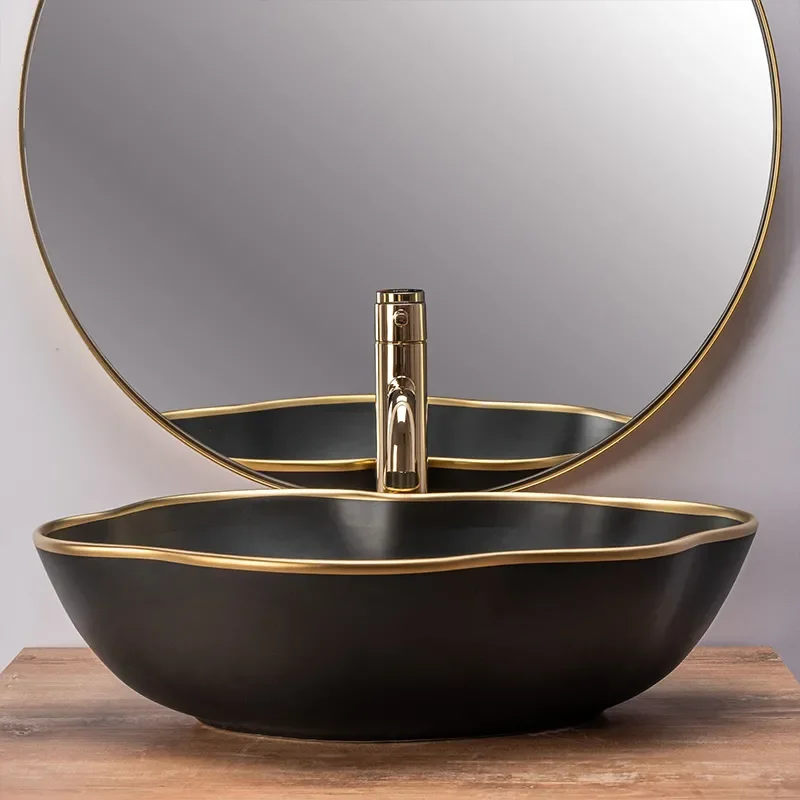 Fulton Black Countertop Sink with Gold Edge