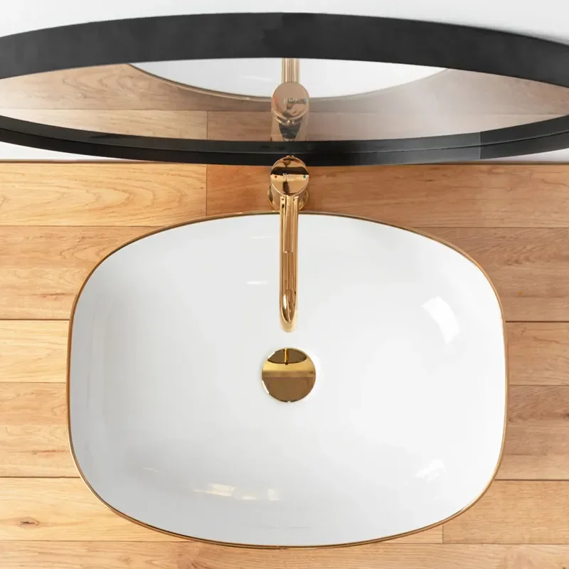 Image for REA Kelsey White Countertop Basin with Gold Edge