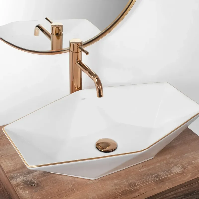 Brett White Countertop Basin with Gold Edge