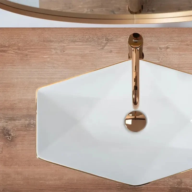 Image for REA Brett White Countertop Basin with Gold Edge