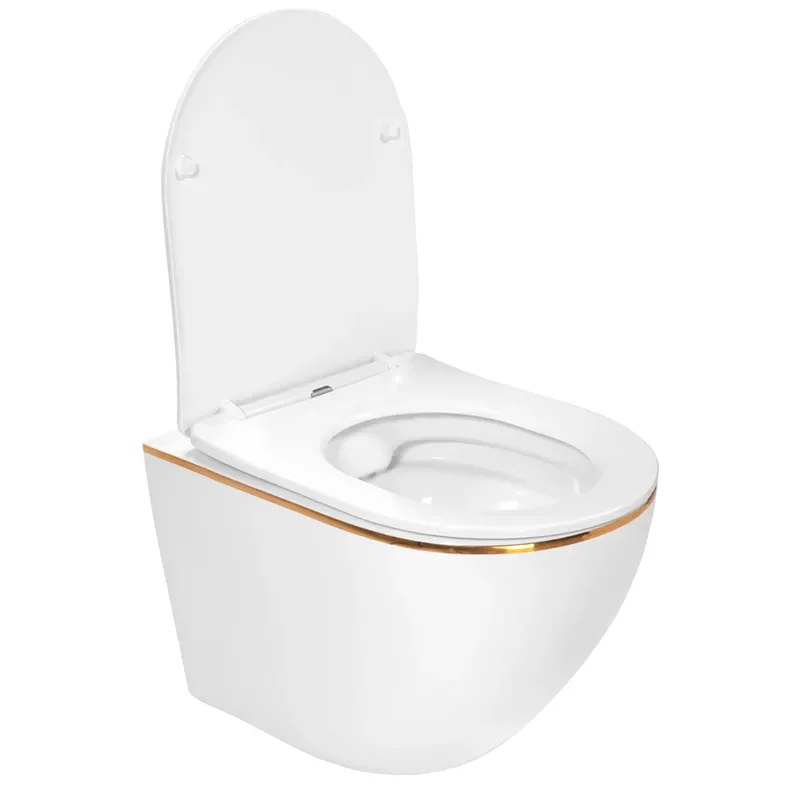 Kelsey Rimless White Wall Hung Toilet with Gold Edge