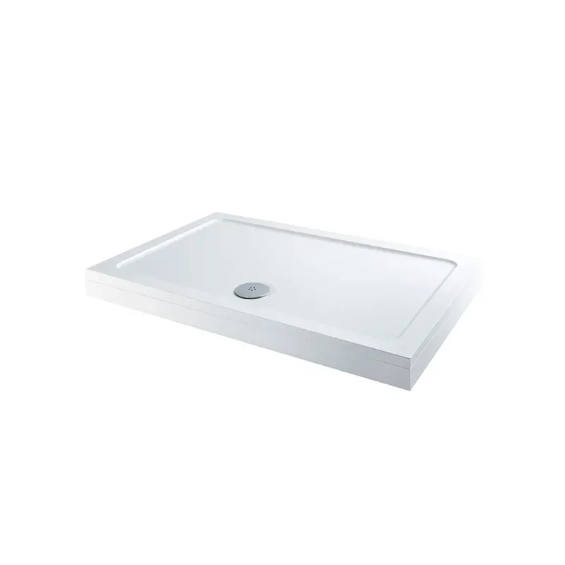 Stone Resin Rectangular Easy Plumb Tray 1000, 1100, 1200 with Optional Chrome Waste