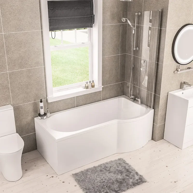 Portland 1700 Right-hand P-shape Shower Bath with Optional Beauforte Reinforcement