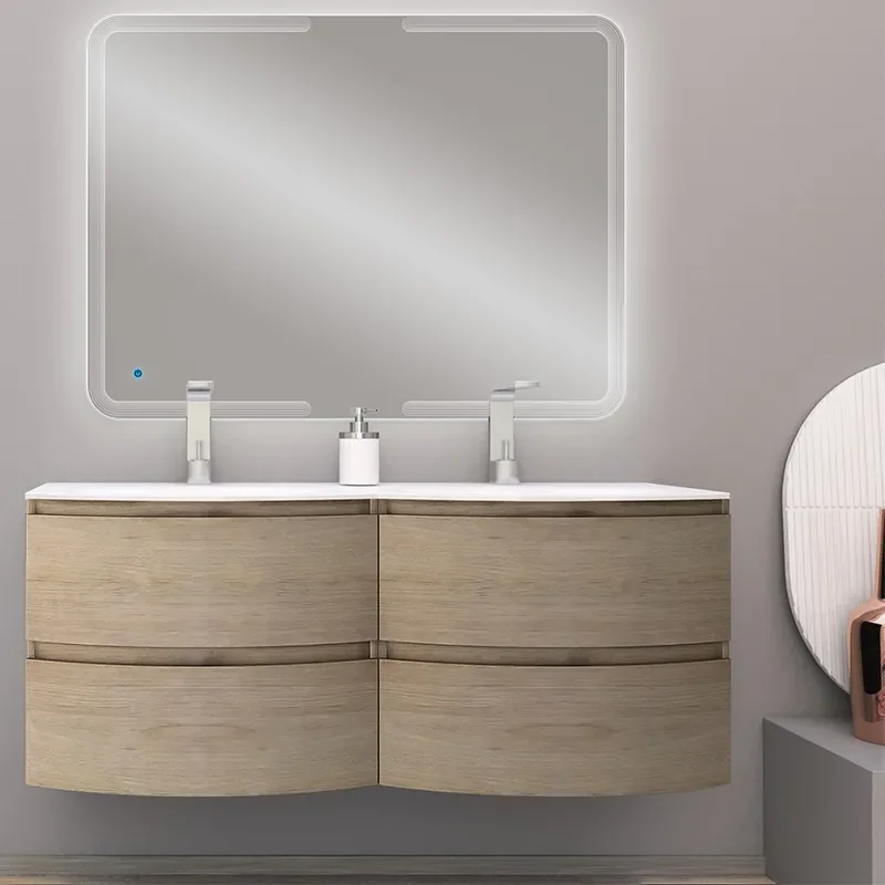 baden haus vague 1400 bleached oak double vanity unit: 4 drawers, handleless