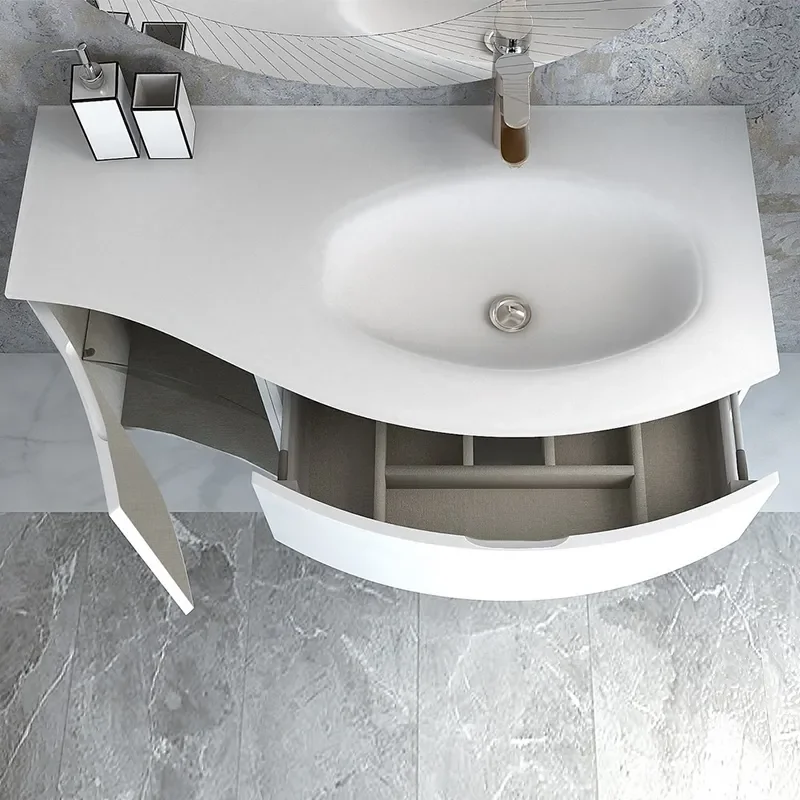 baden haus vague 1030 white gloss vanity unit: right hand basin, 2 drawers, handleless