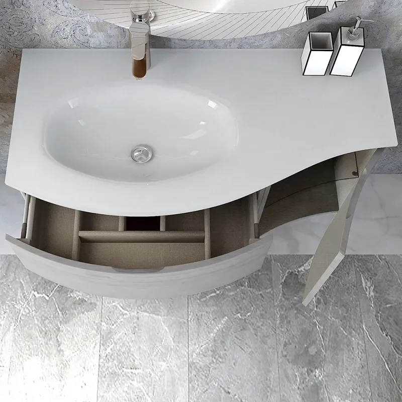baden haus vague 1030 bleached oak vanity unit: left hand basin, 2 drawers, handleless