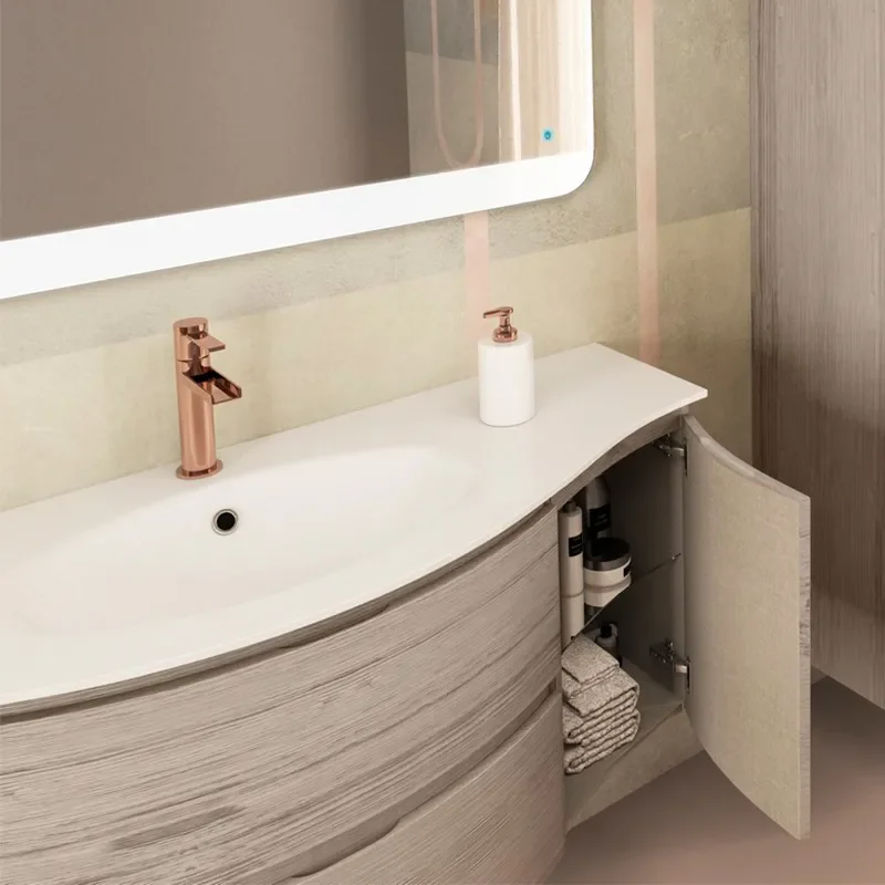 baden haus vague 1400 bleached oak vanity unit: central basin, handleless