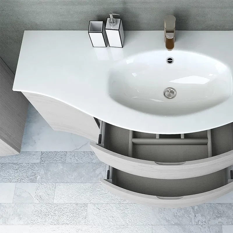 Product Image for Baden Haus Vague 1400 Bleached Oak Vanity Unit with Central Basin, Handleless