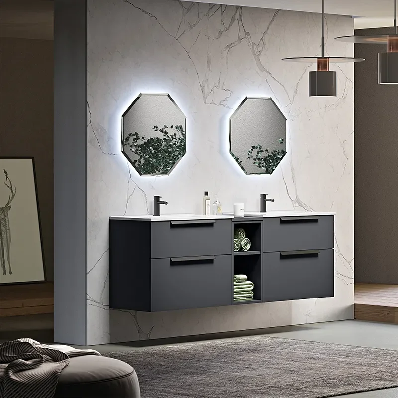 urban matt grey 1780 double vanity unit with central storage