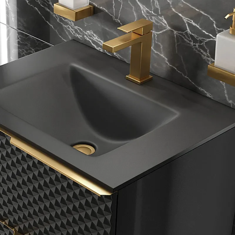 Elvia 600mm Black Vanity Unit with Black Basin, Gold Handles & Legs