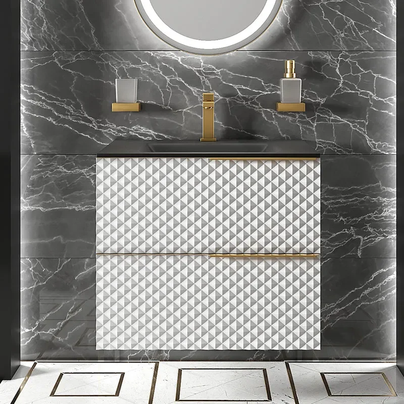 Elvia 600mm White Vanity Unit with Black Basin, Gold Handles & Legs