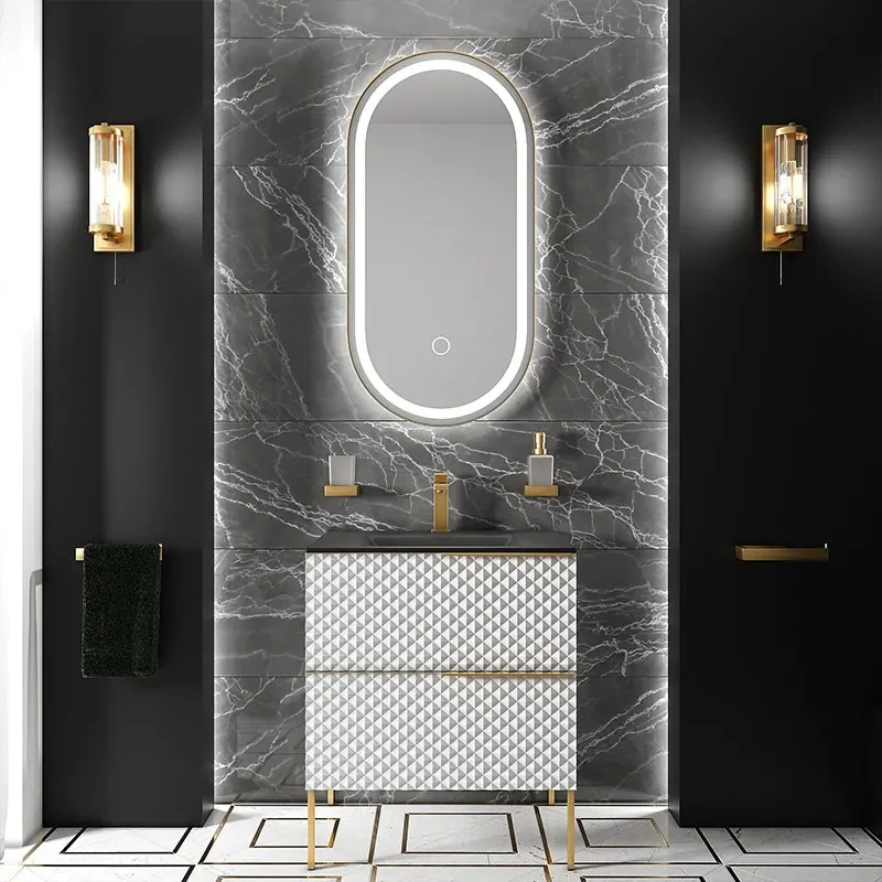 Elvia 600mm White Vanity Unit with Black Basin, Gold Handles & Legs
