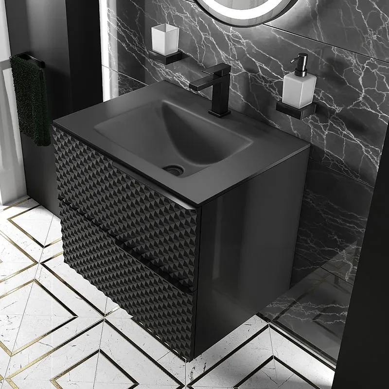 elvia 600 black vanity unit black basin black handles