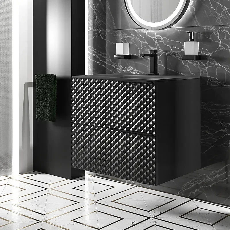 elvia 600 black vanity unit black basin black handles