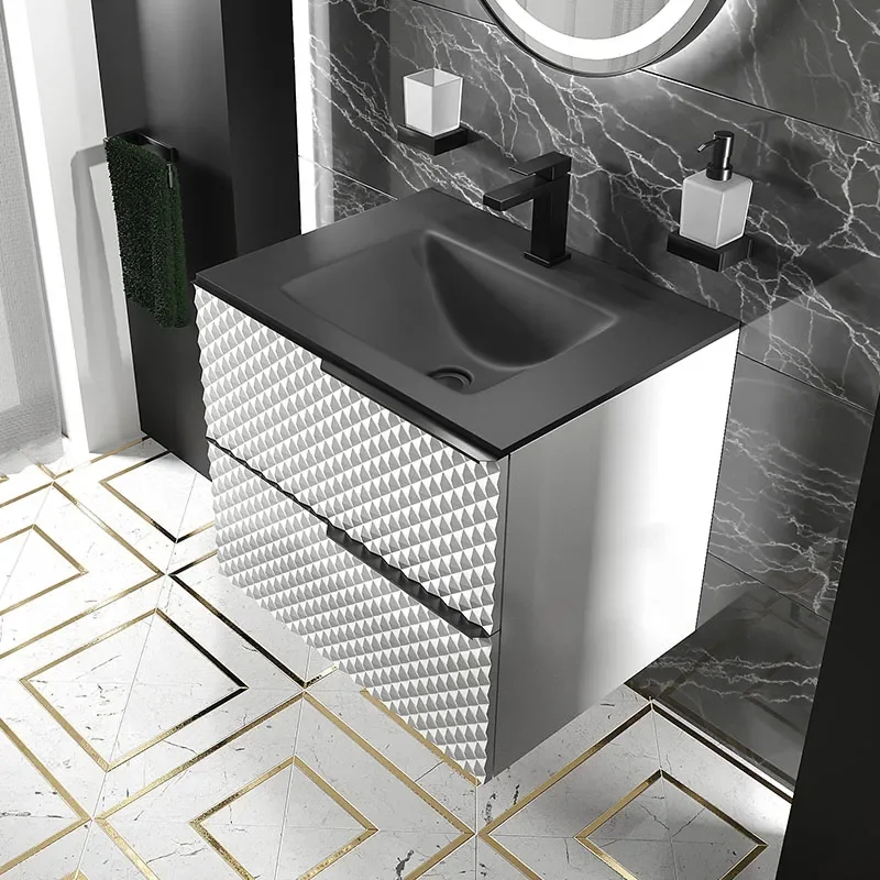 Elvia 600mm White Vanity Unit with Black Basin, Black Handles & Legs