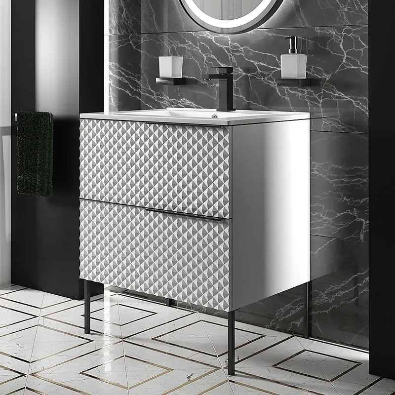 Elvia 600mm White Vanity Unit with White Basin, Black Handles & Legs