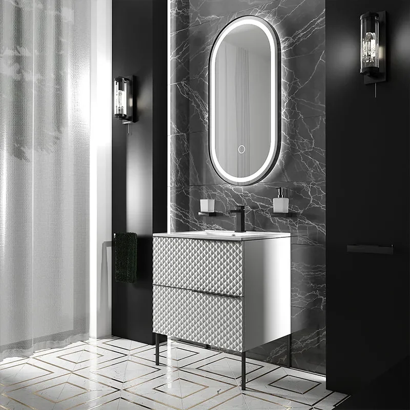 elvia 600 wall hung vanity unit white basin black handles