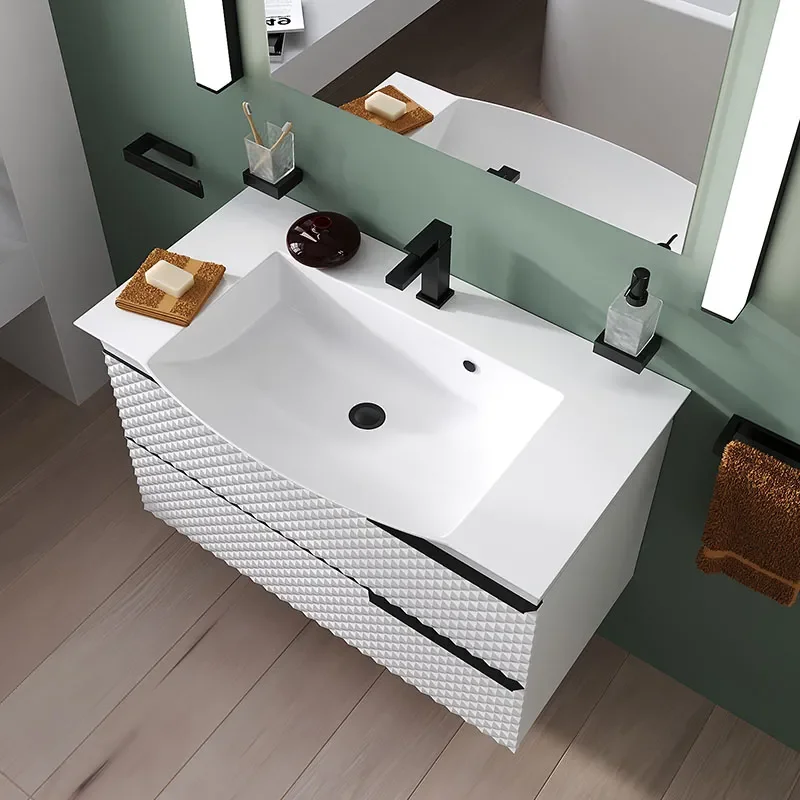 Elvia 950mm White Vanity Unit with White Basin, Black Handles