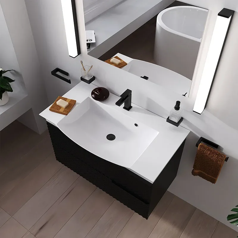 Elvia 950mm Black Vanity Unit with White Basin, Black Handles