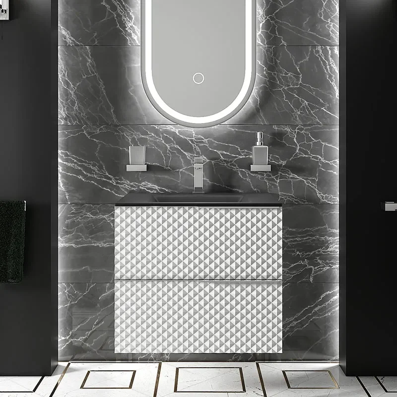 Elvia 600mm White Vanity Unit with Black Basin, Chrome Handles & Legs